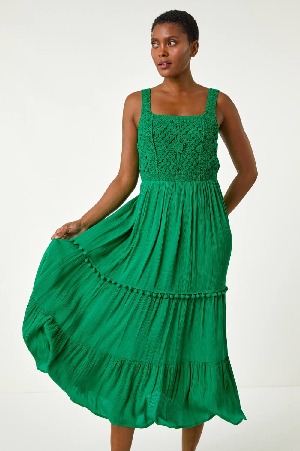 Roman Crochet Detail Cotton Blend Maxi Dress