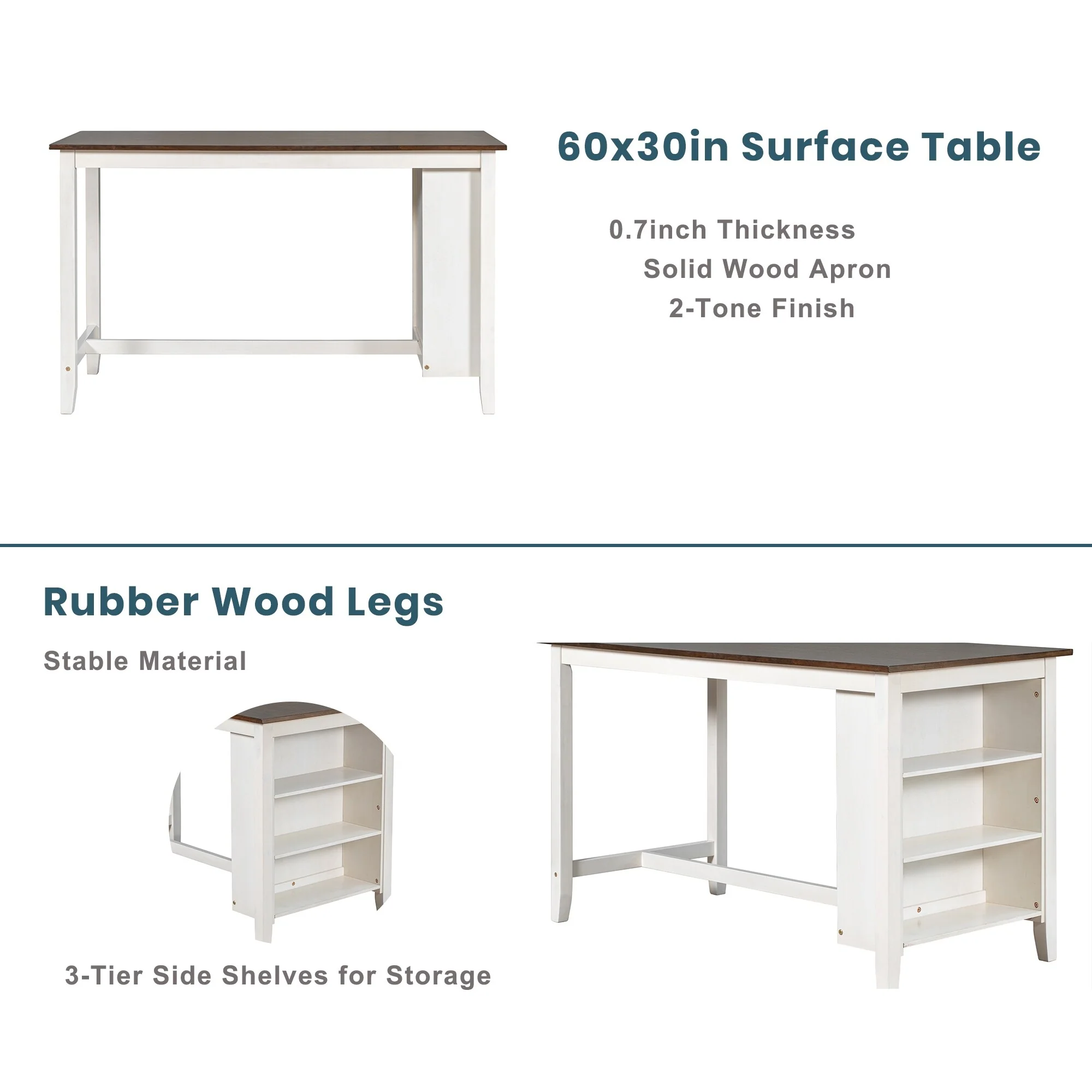 5-Piece Counter Height Wooden Dining Table Set with 2 Stools & 2 Chairs