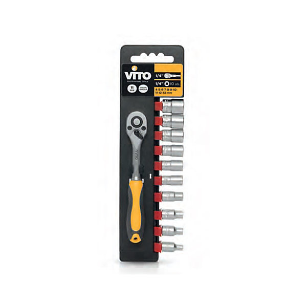 Douilles X10 Chrome vanadium Clé à cliquet 1/2'' réversible   10 douilles 1/2''4 à13 mm ITOOLS
