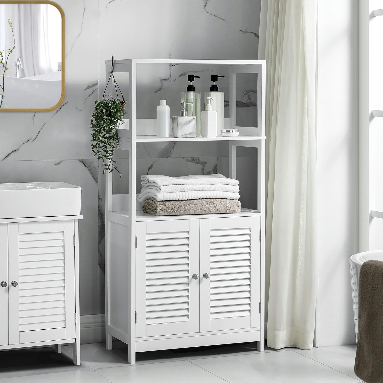 - Meuble de salle de bain 2 portes persiennes effet bois blanc