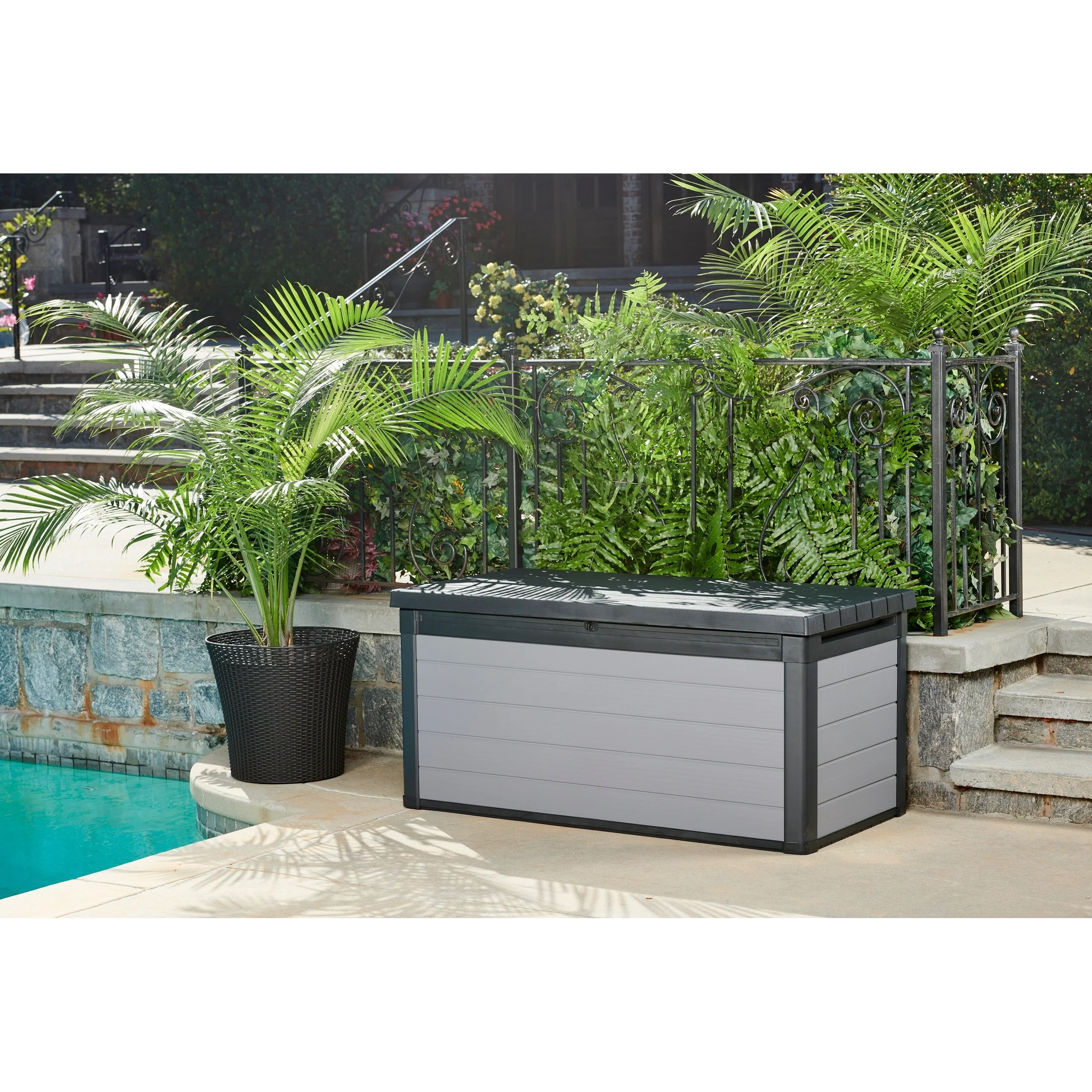 Keter Premier 150 Gallon Durable Resin Outdoor Storage Deck Box For Furniture and Supplies, Grey