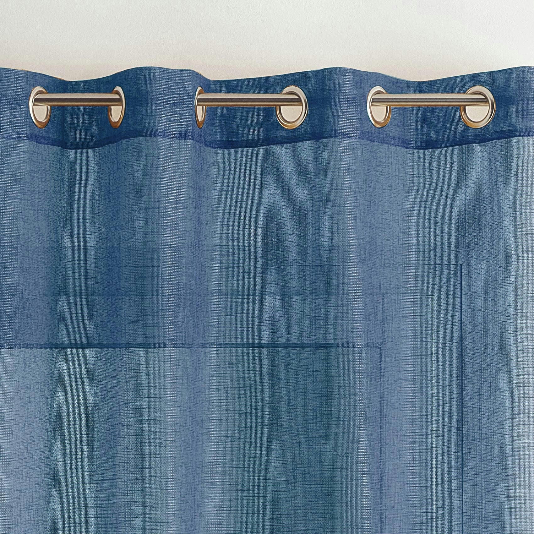 - Voilage en étamine fantaisie à oeillet polyester bleu 140x260 cm