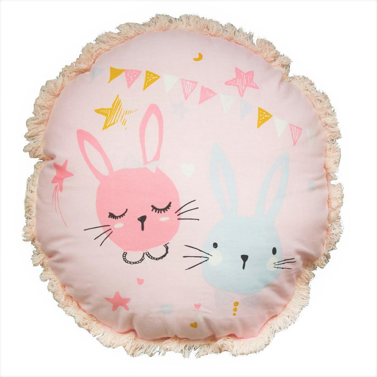 KIDS - Coussin coton rose et bleu avec lapin 35cm