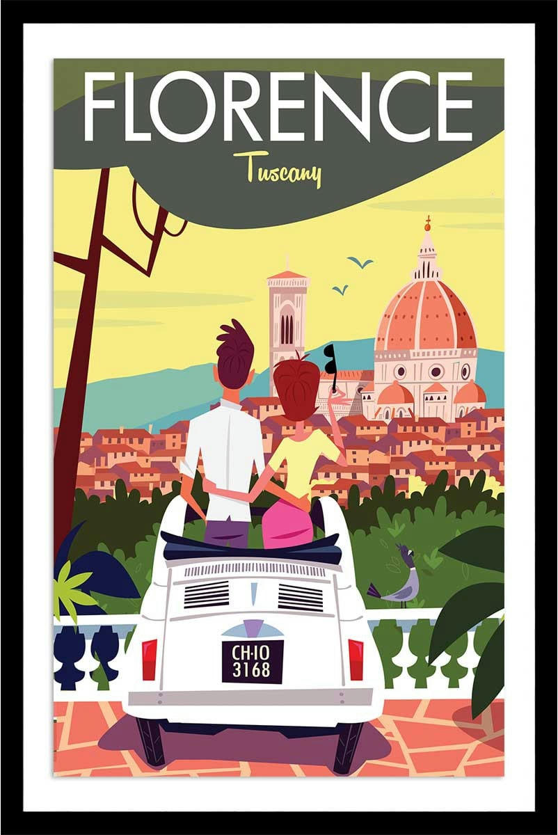 - Affiche voyage à florence avec cadre noir 60x90cm