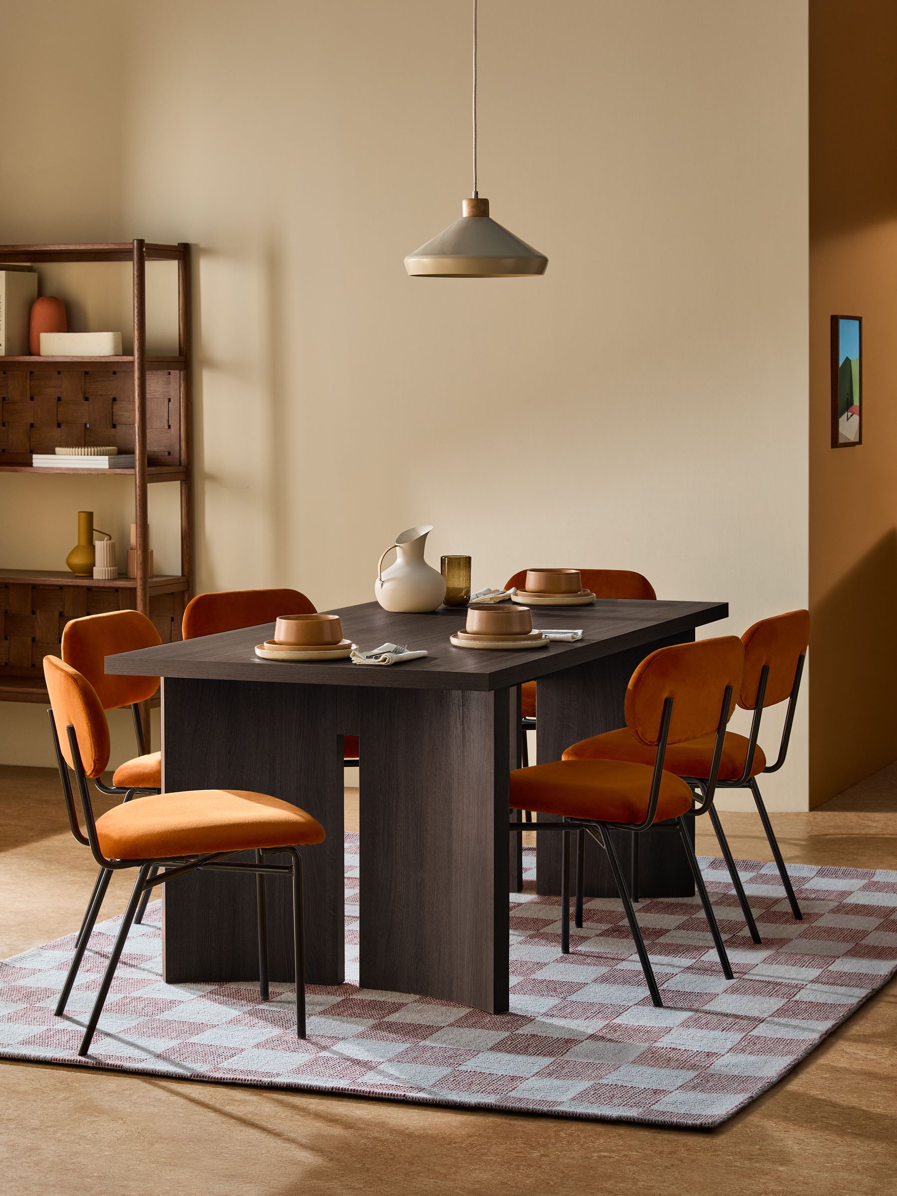 Kain 6 Seater Fixed Dining Table in Dark Wood Effect