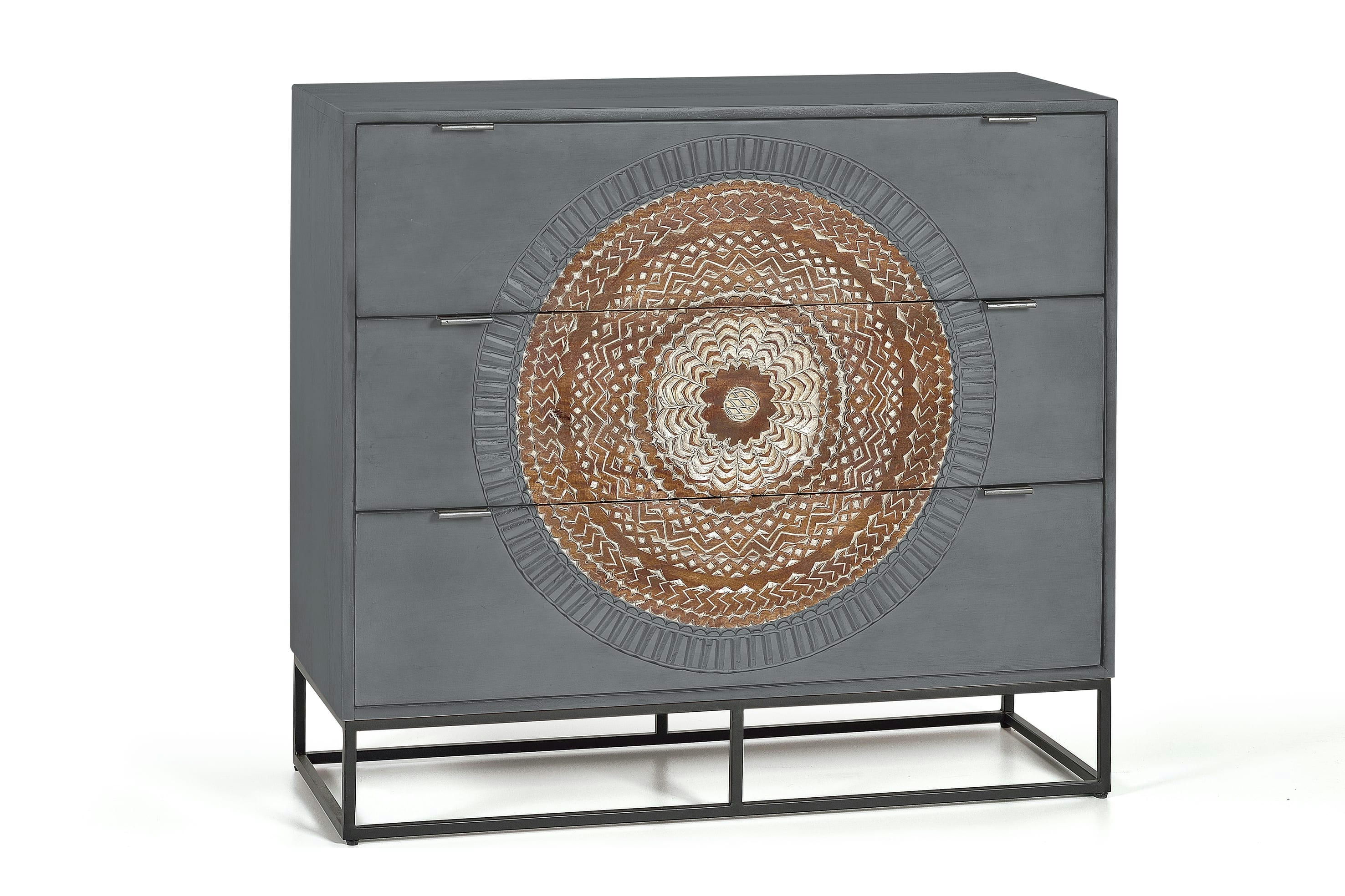 WOOD MANDALA - Commode en manguier et pieds en métal gris et marron