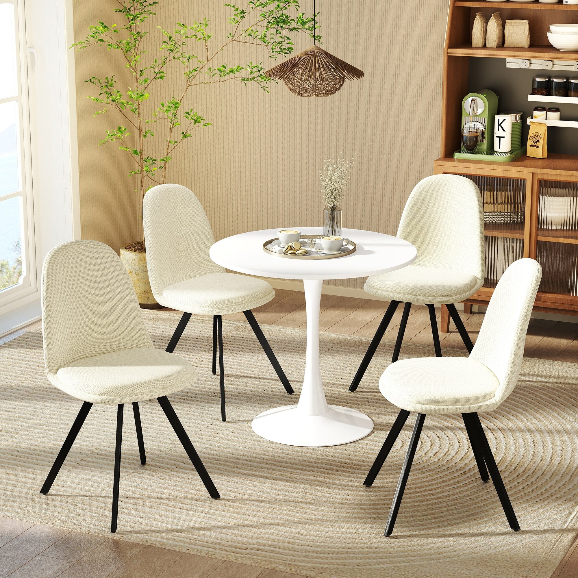 Homy Casa 5-Piece Dining Set with Round Pedestal Table and 4 Upholstered Swivel Chairs