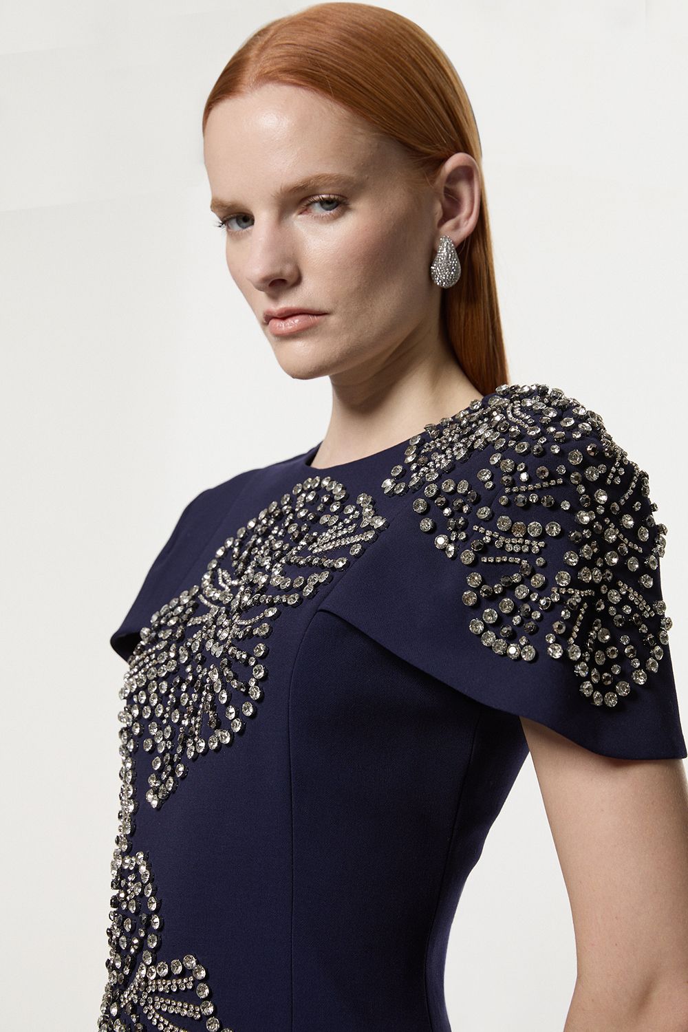 KarenMillen Tall Placed Floral Crystal Embellished Tailored Cape Maxi Dress