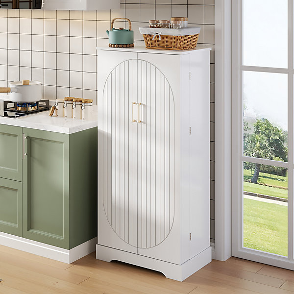 Meuble de cuisine 60 cm en MDF blanc avec éclairage LED et étagère réglable