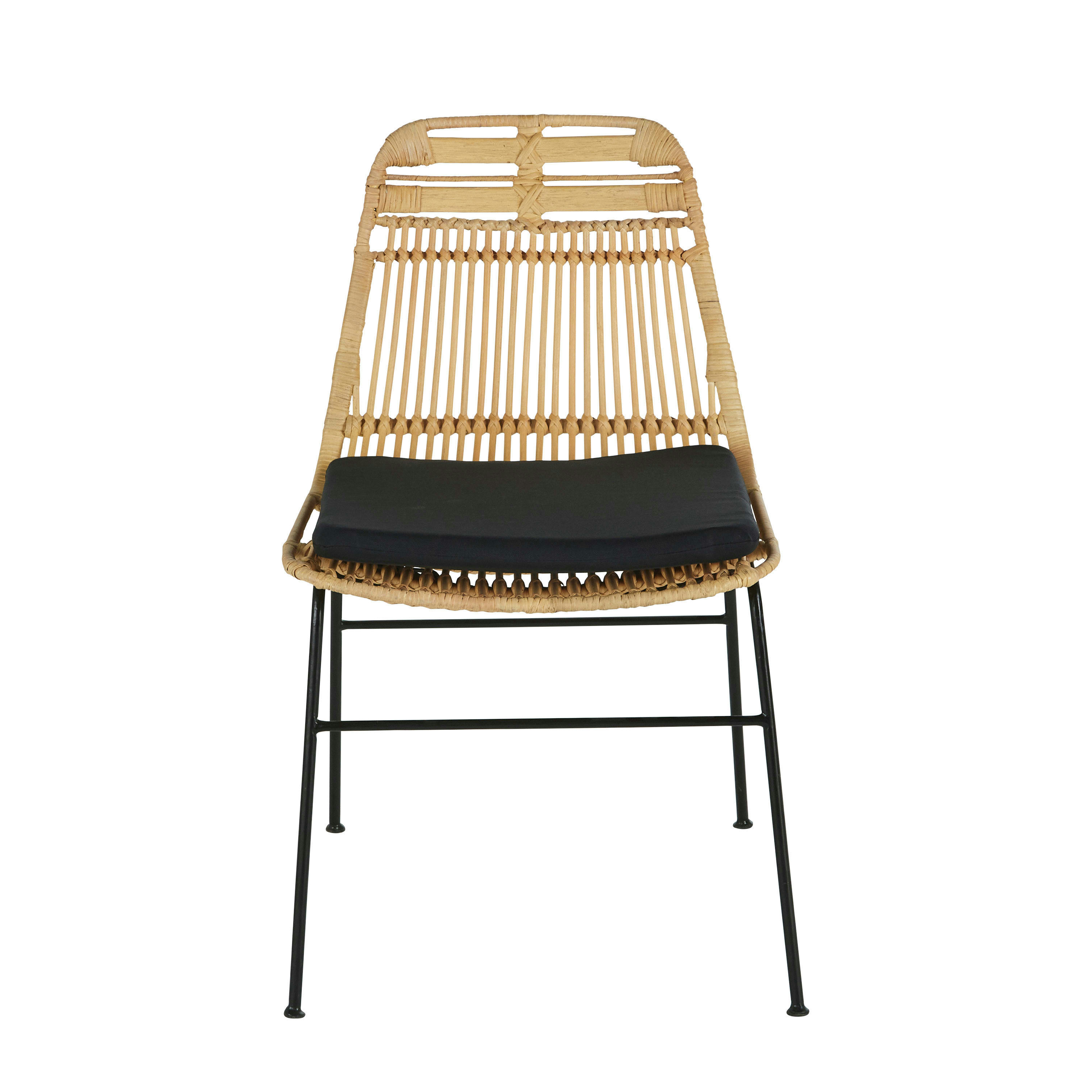 Papaya - Chaise en métal noir et rotin