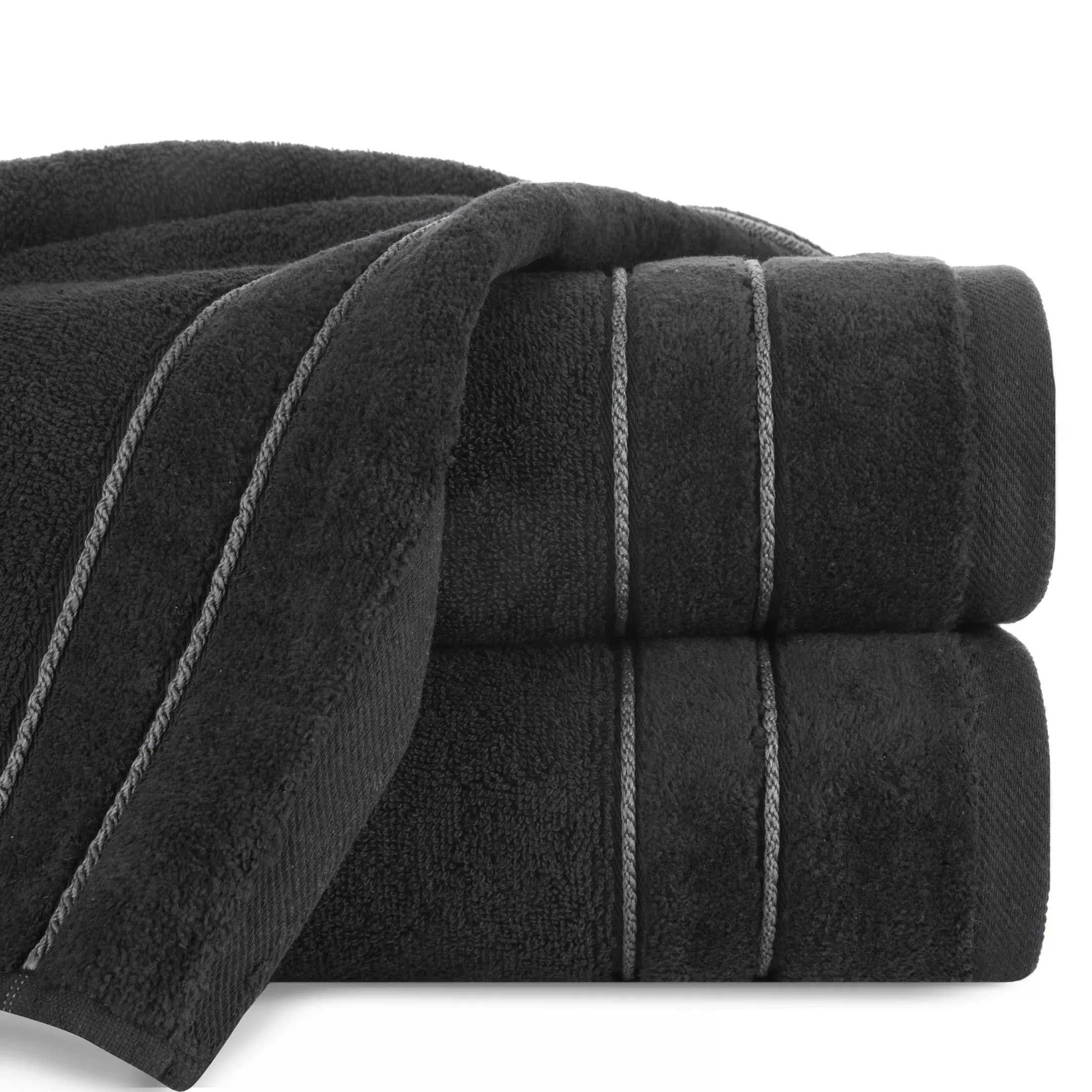 Ręcznik kąpielowy 50x90 cm bawełniany kolor czarny z kontrastującymi paseczkami 500 g/m2 SIBEL