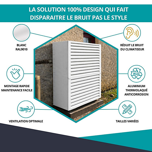 Cache climatiseur, acoustique ATOLE en Aluminium Thermolaqué - Taille 4 : H. 157 x L. 100 x P. 84 cm - Blanc