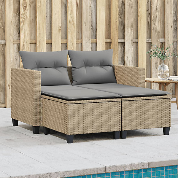 Canapé de jardin 2 places avec tabourets beige résine tressée vidaXL