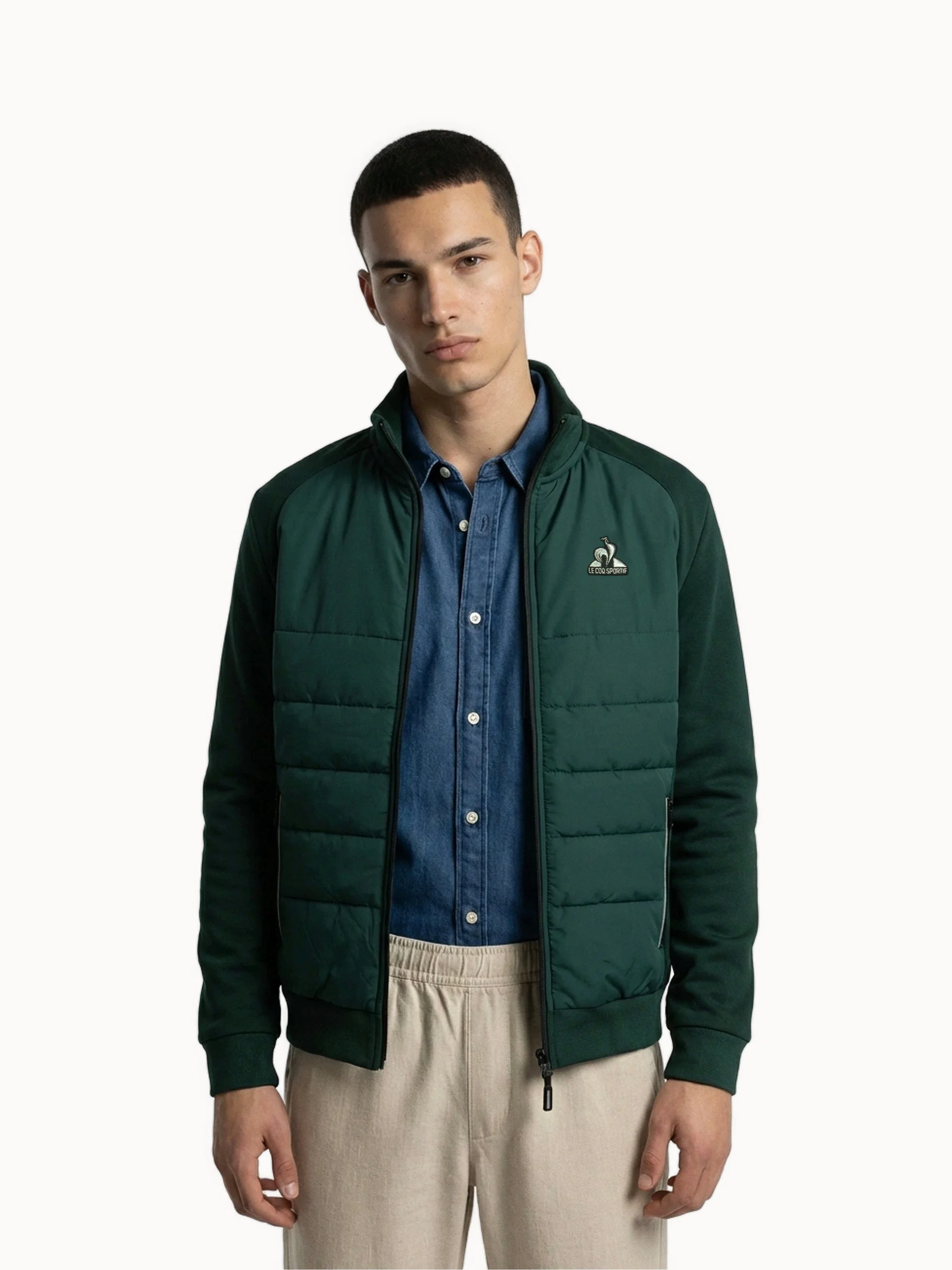 Veste bi-matière matelassée avec manches en jersey technique