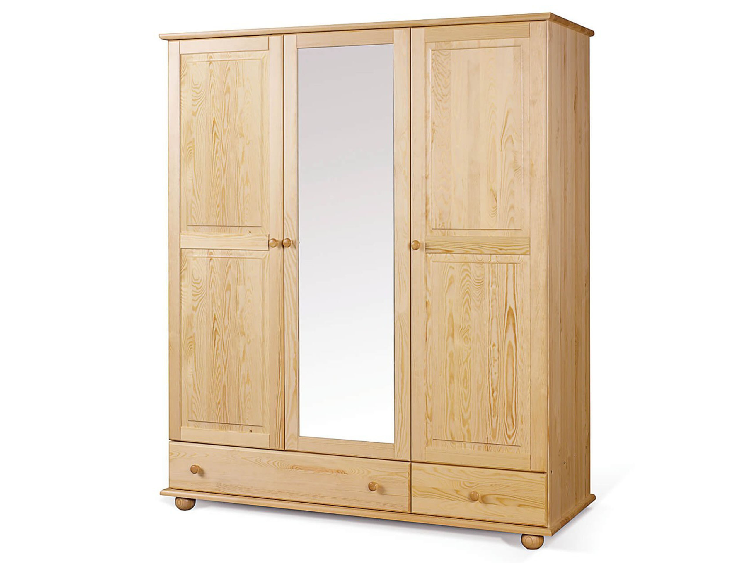 Szafa trzydrzwiowa drewniana 150 Classic z lustrem, sosnowa