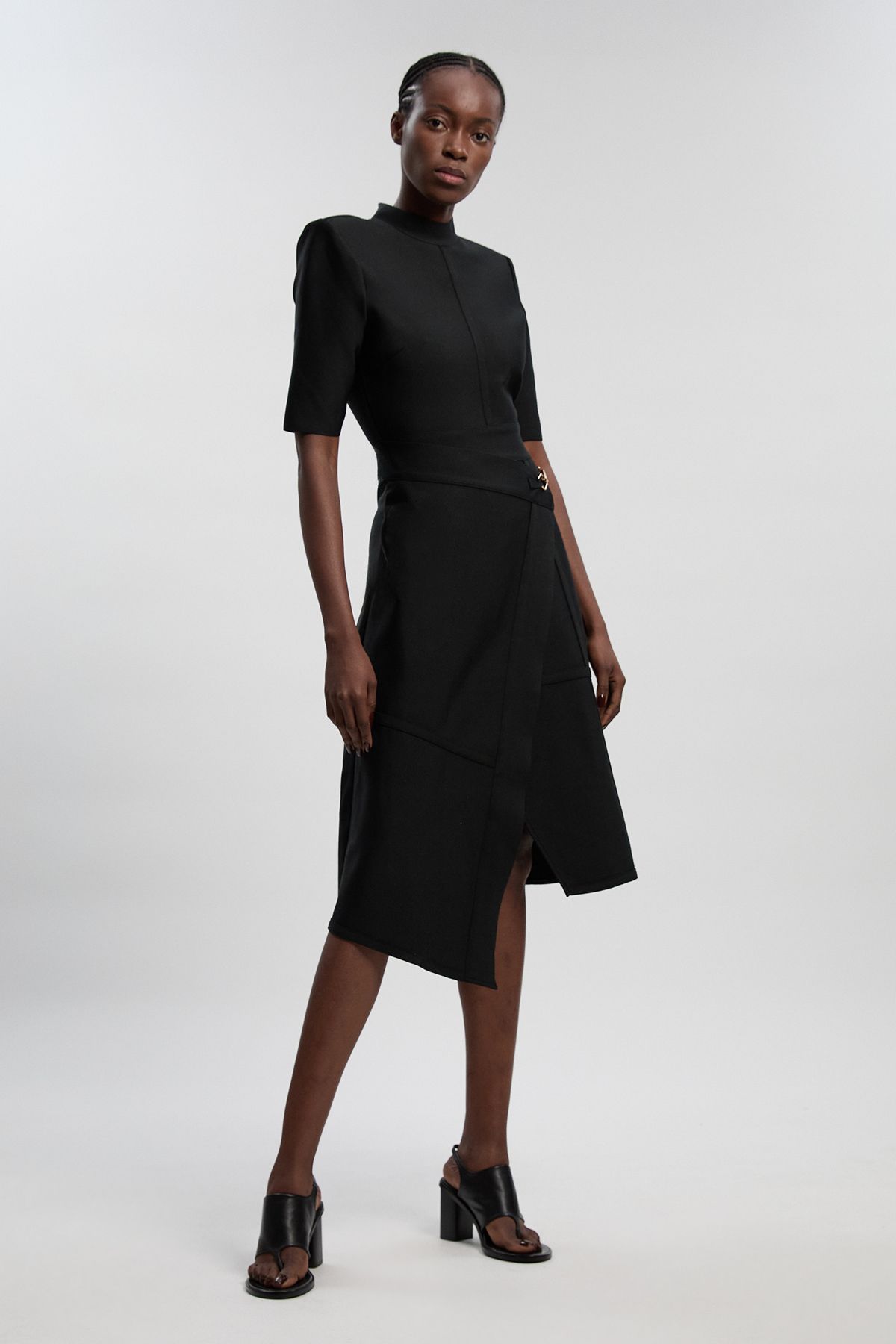 KarenMillen Figure Form Bandage Asymmetric Knit Midi Dress