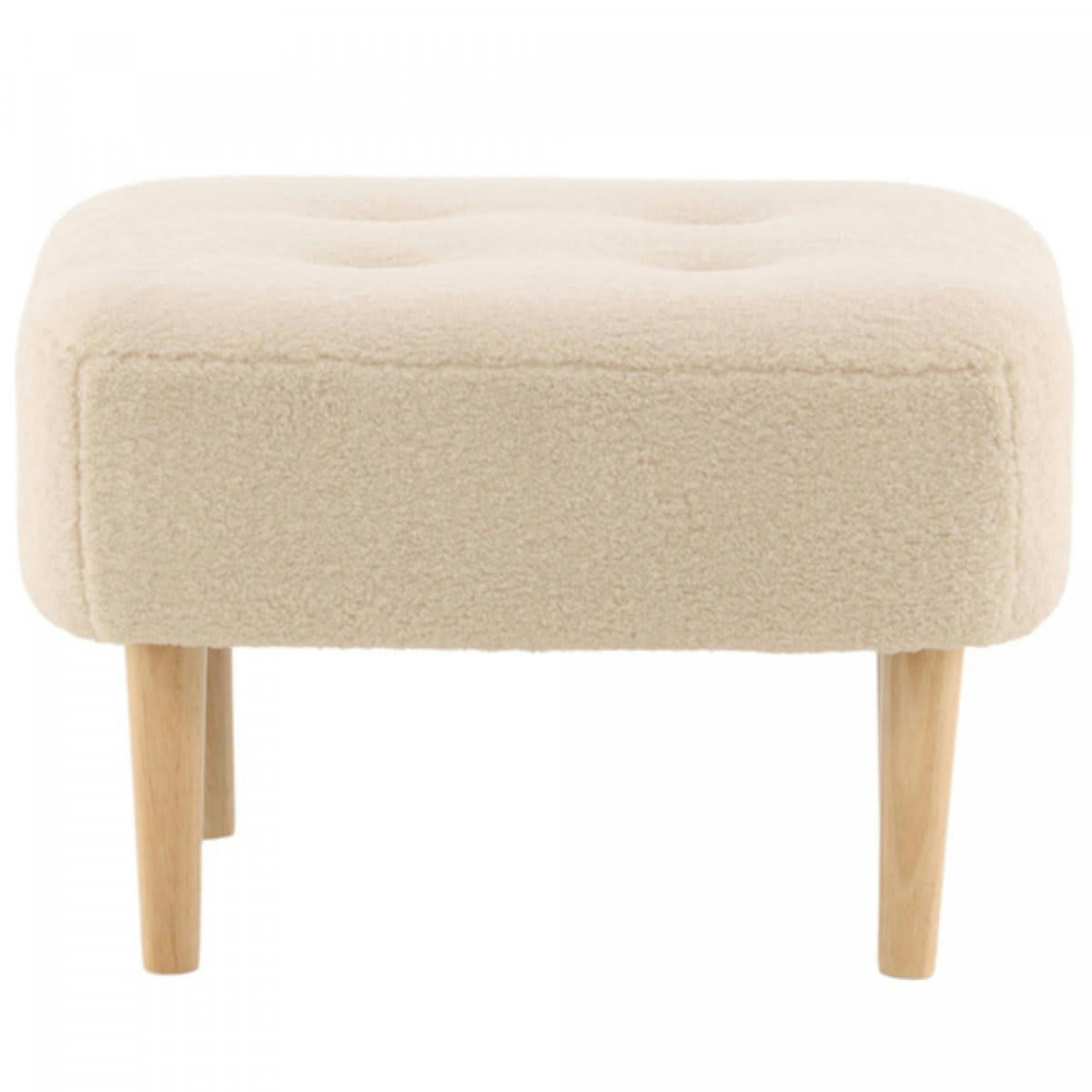 SAMMY - Pouf en tissu bouclé beige pieds bois beige