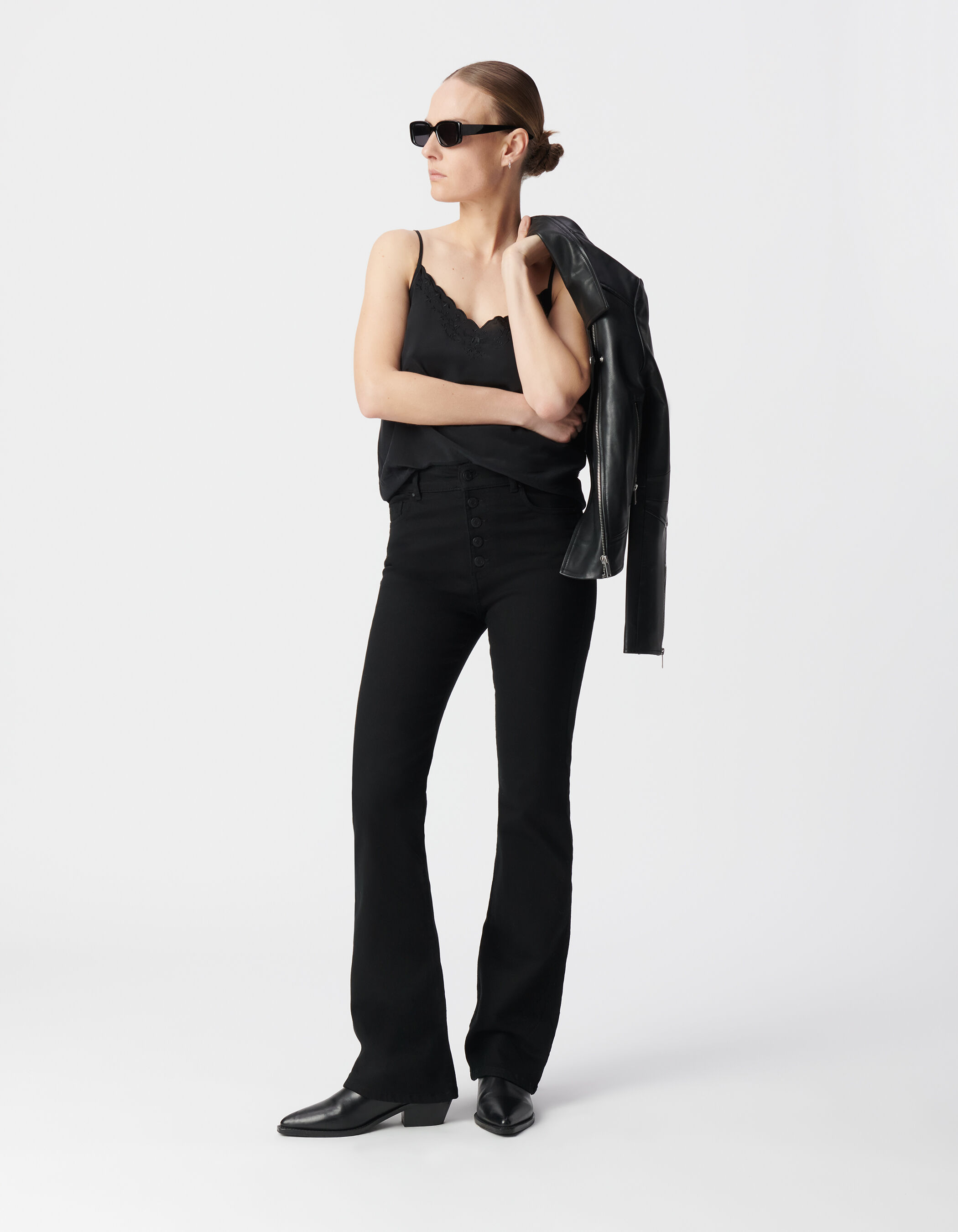 Jean flare noir taille haute Waterless Femme
