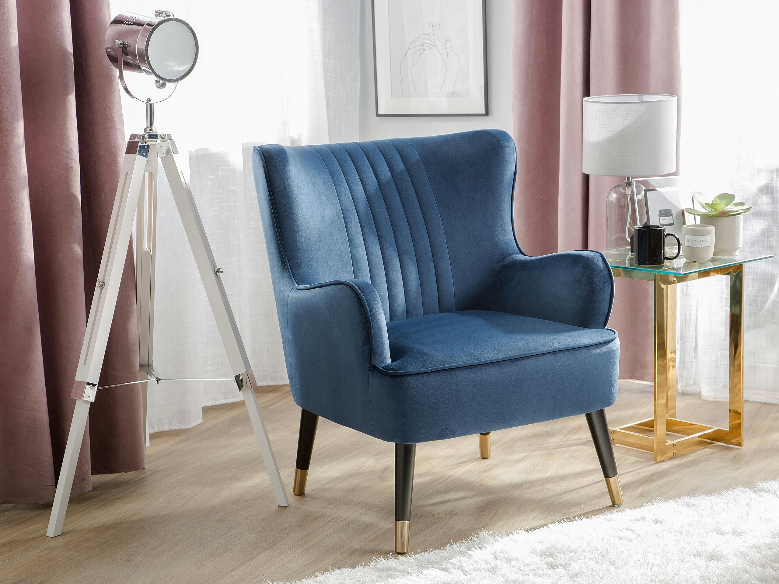 VARBERG - Fauteuil en velours bleu