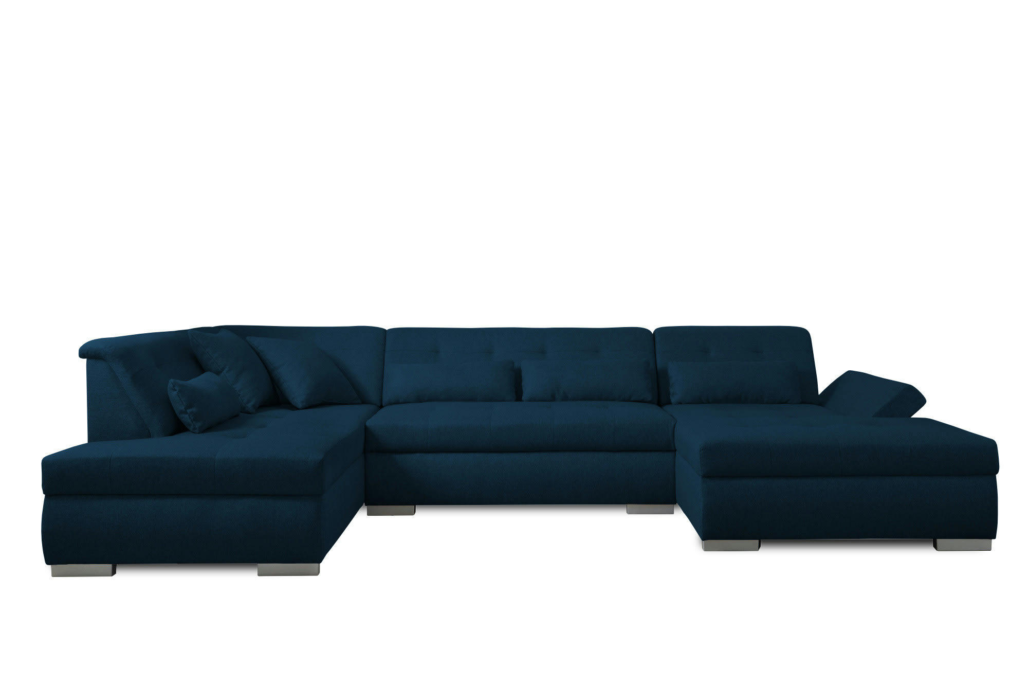 VERMONT - Canapé panoramique 7 places angle gauche en tissu bleu pétrole