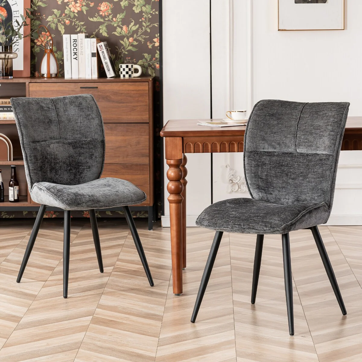 Fabric Upholstered High Back Dining Chairs Set of 2