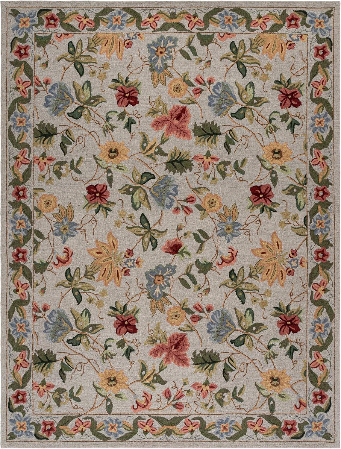 SAFAVIEH Chelsea Collection Area Rug - 9' x 12', Grey, Hand-Hooked French Country Floral Wool, Ideal for High Traffic Areas in Living Room, Bedroom (HK311F)
