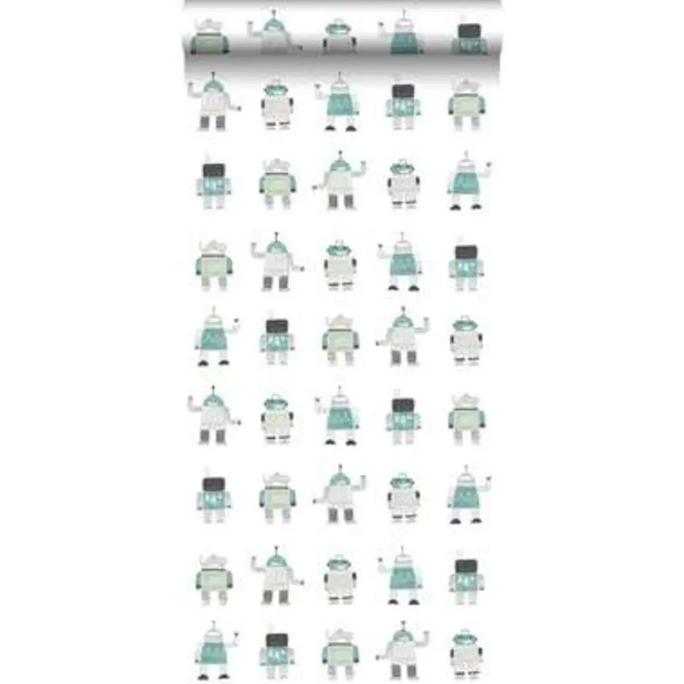 ESTAhome behang - robots - mintgroen en blauw - 53 cm x 10,05 m