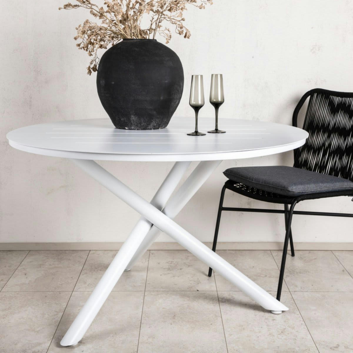 RENAFA - Table de jardin ronde 120cm en métal noir blanc