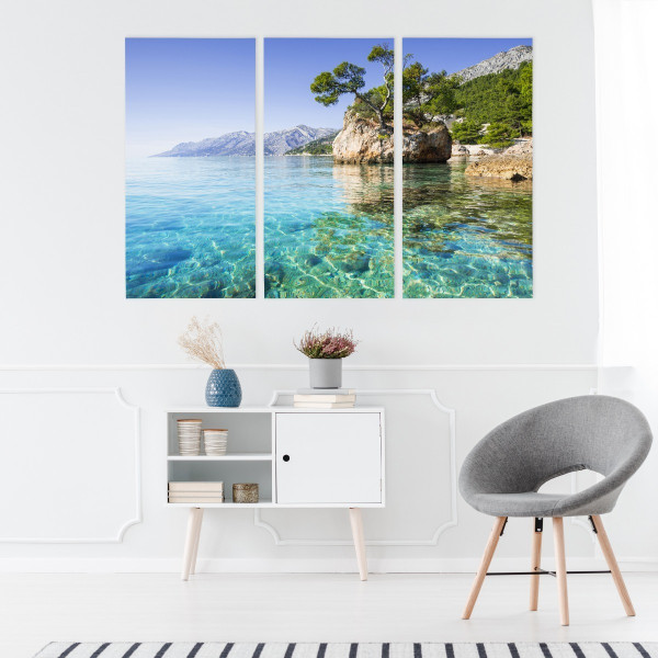 Obraz Tryptyk MORZE Skały Pejzaż Natura 3D 60x40cm