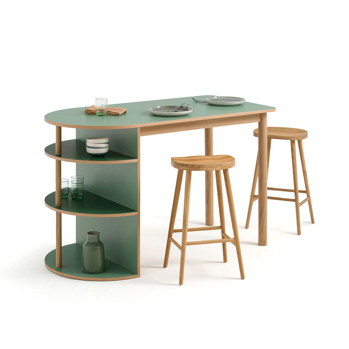 Table ilot plaqué chêne et Formica, Quillan