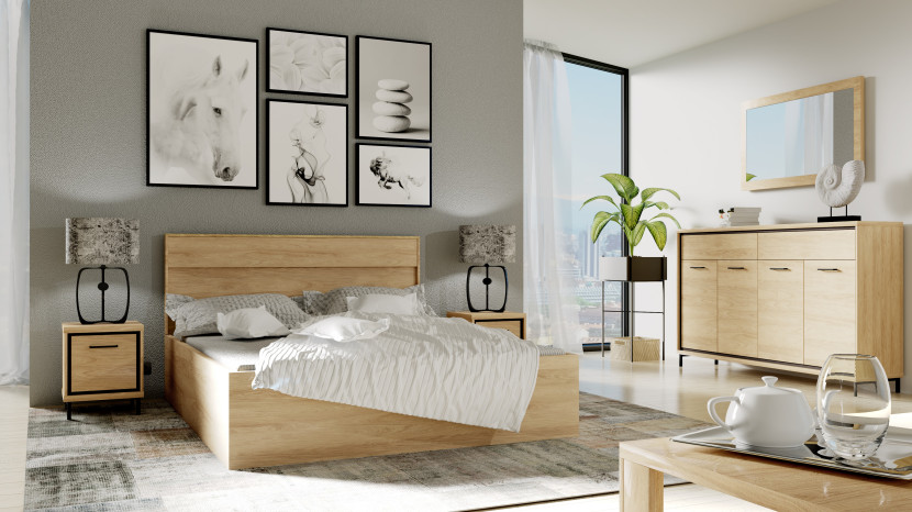 Łóżko MILAN 160 x 200 Hikora LED Stelaż Pojemnik Nowoczesne Stylowe