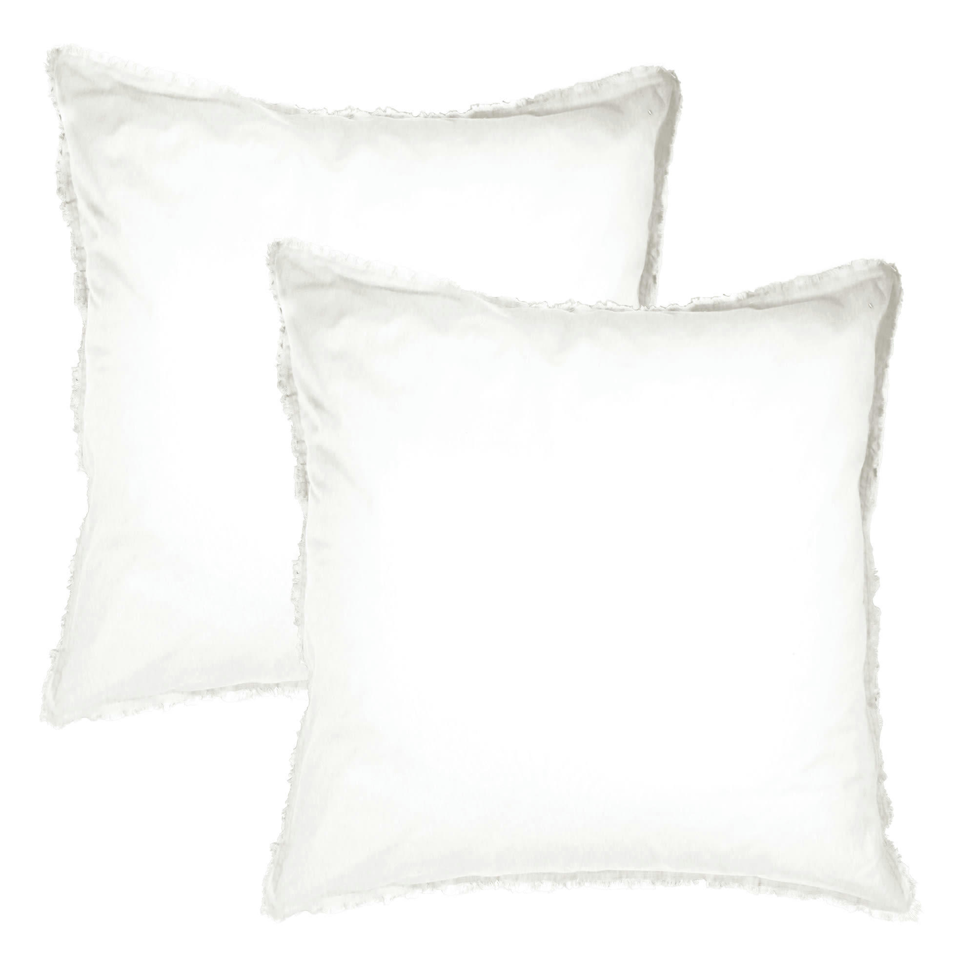 COTON LAVÉ - Set de 2 taies d’oreiller unies finition à franges Blanc 65x65cm