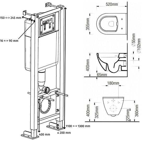 Pack WC suspendu Bati Siamp universel   cuvette sans bride samara