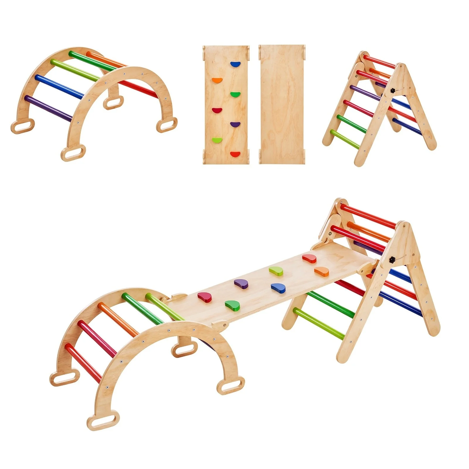 Wood Climbing Toy Set Pine 5-in-1 Play Gym for Kid's