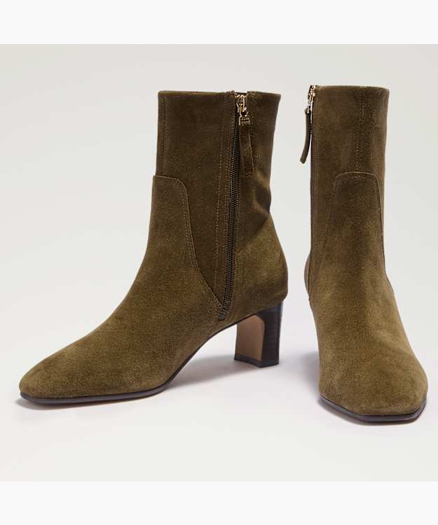 Ori Khaki - Suede Heeled Ankle Boots