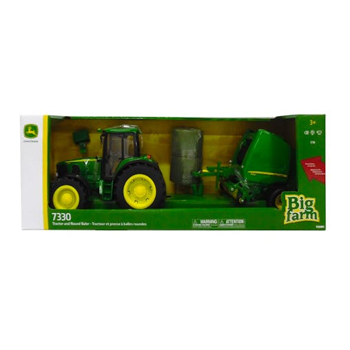 John Deere 1:16 Big Farm Tractor & Round Hay Baler Set 3y
