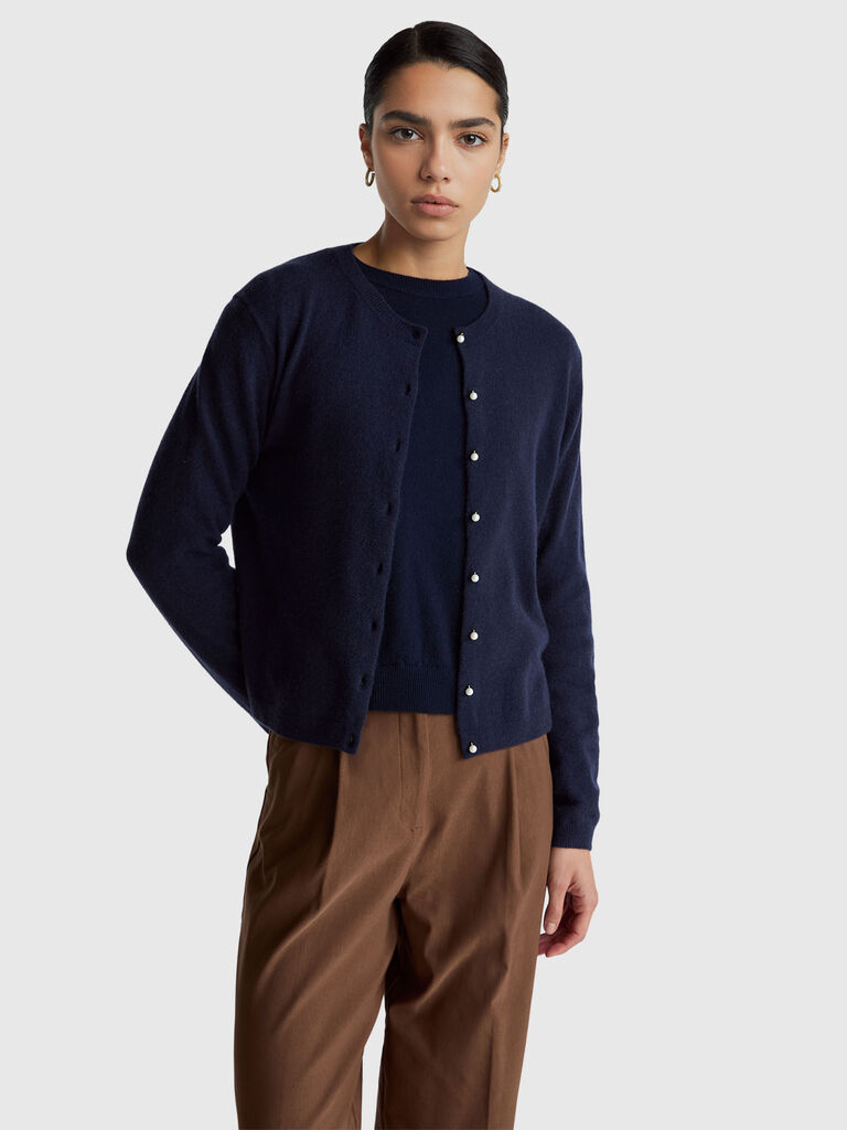Dark blue cardigan in pure Merino wool