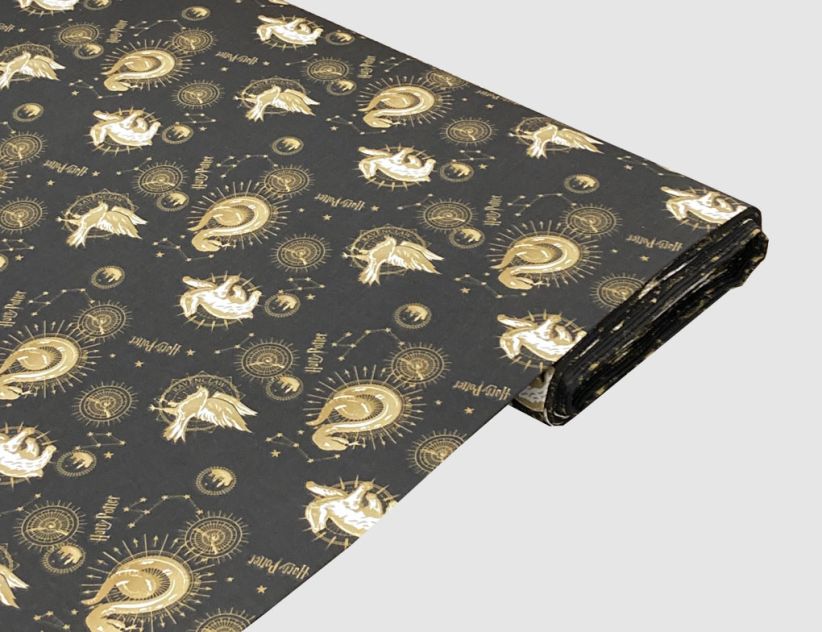 Dekostoff Harry Potter Schwarz, Gold