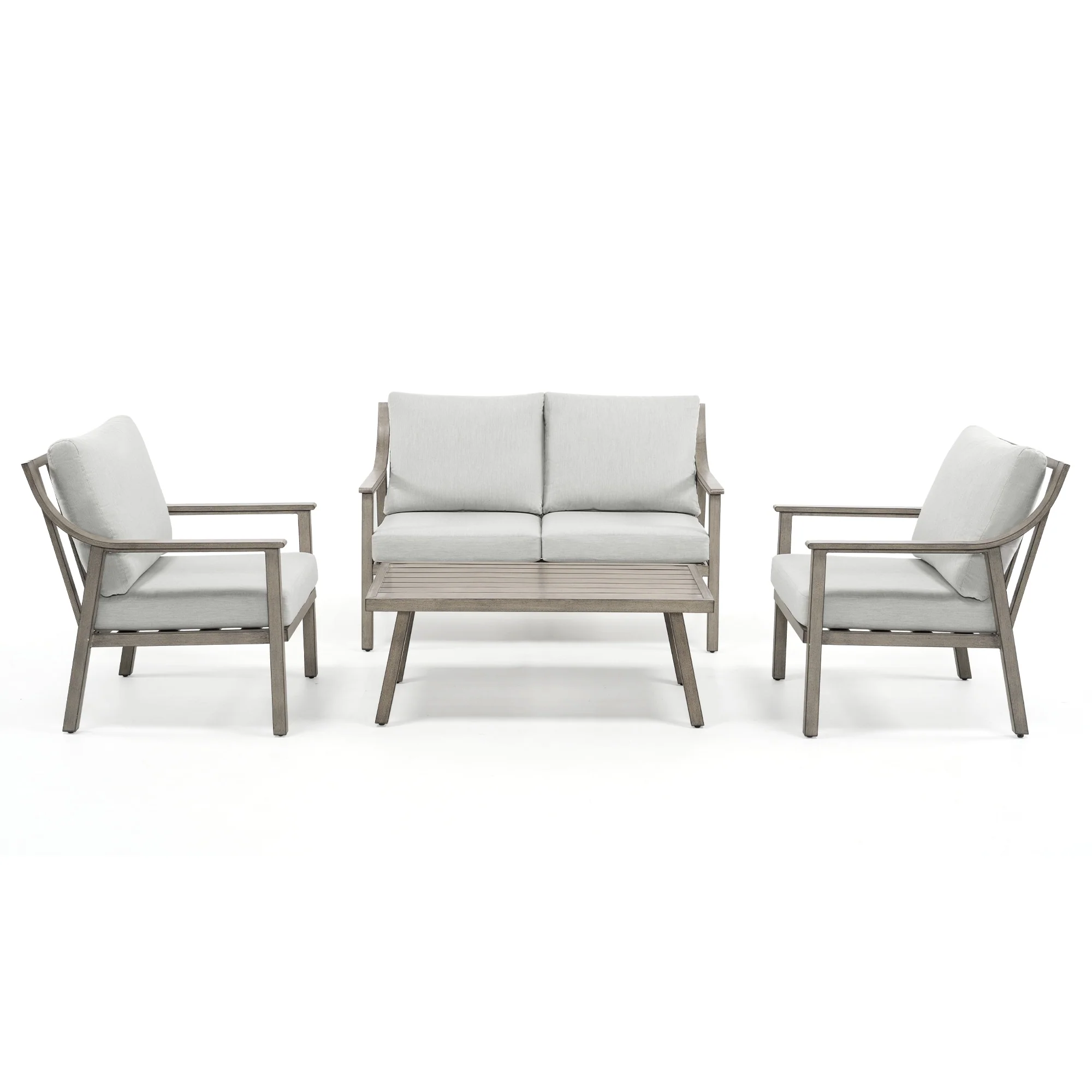 4-Piece Aluminum Patio Conversation Set with End Table and Cushions