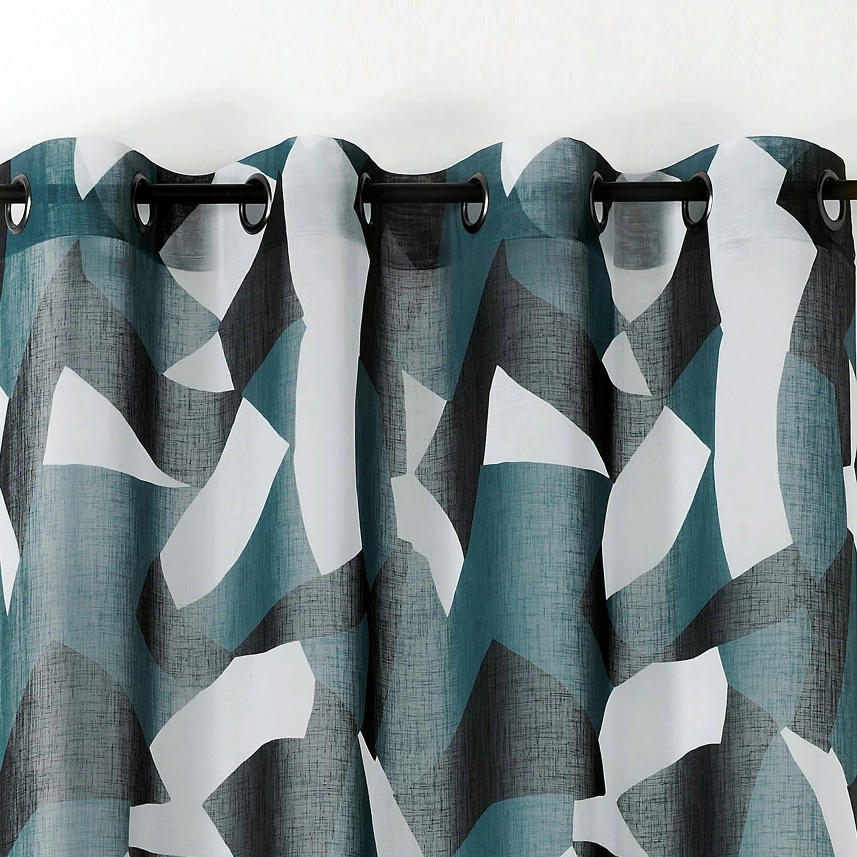 - Voilage tamisant camo polyester bleu pétrole 150x240 cm