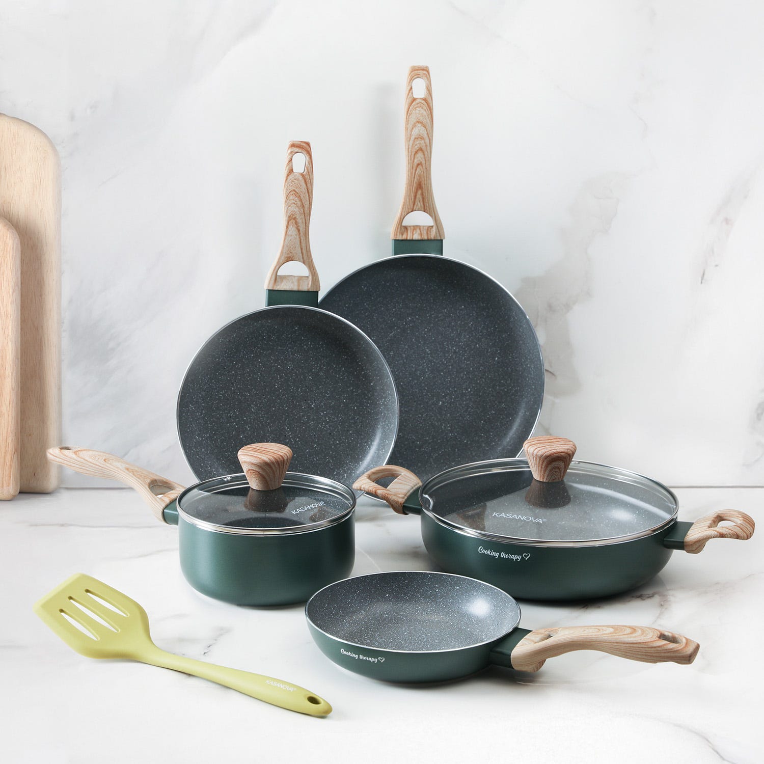 Batteria pentole 8 pezzi verde Cooking Therapy