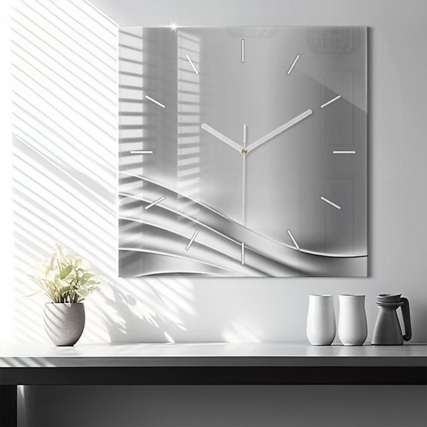 Horloge murale Wallfluent 60x60 cm Aiguilles blanches Abstraction argentée 1 pcs