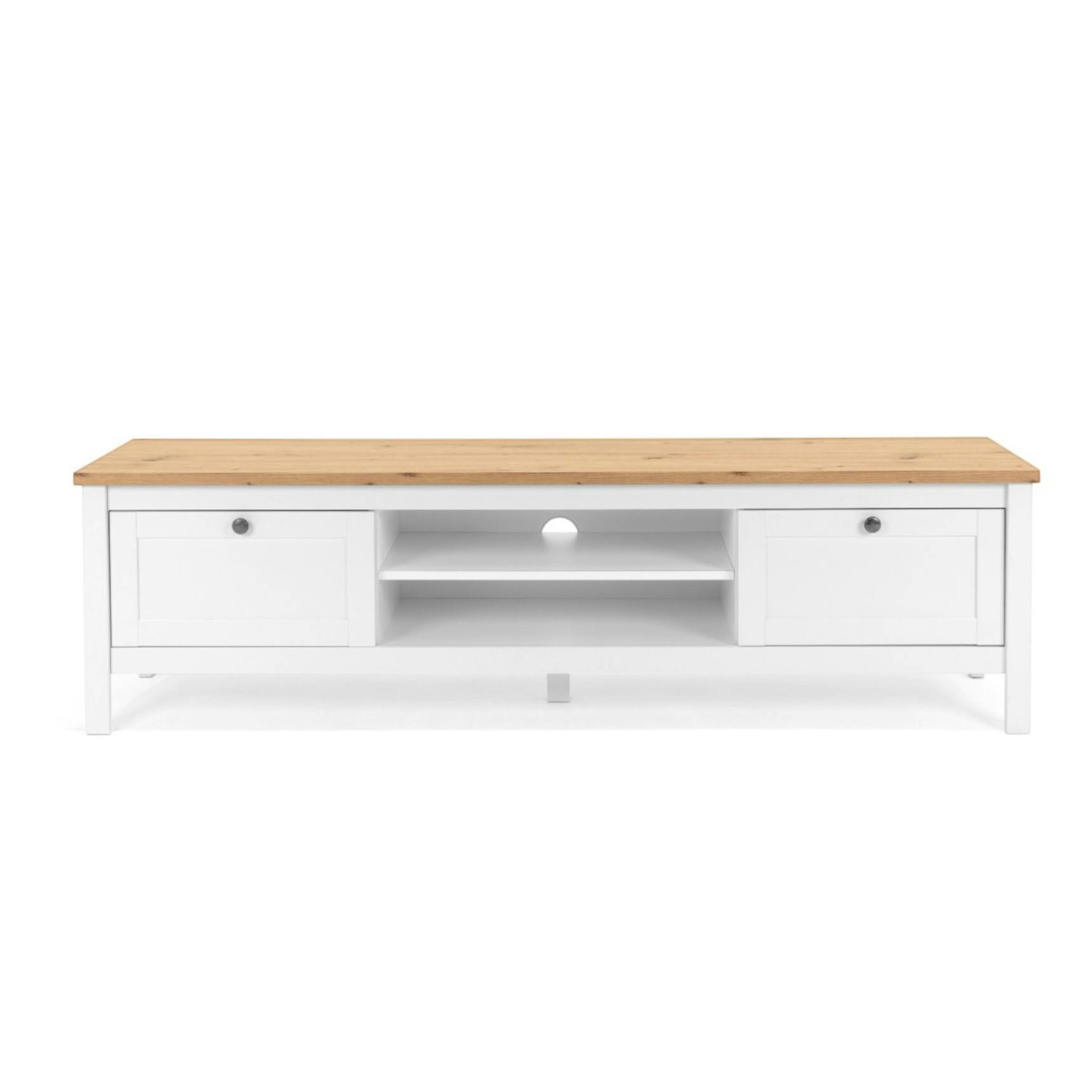 Meuble TV blanc 2 tiroirs 1 niche centrale VENZA