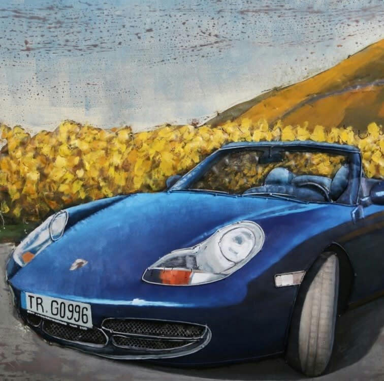 MÉTAL BRASS - Tableau relief en métal porsche à la campagne 120x80