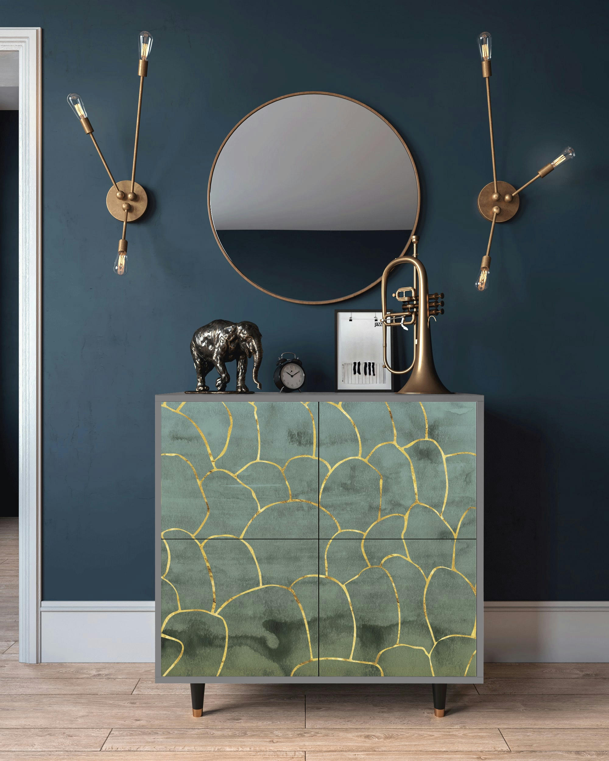 MAGNIFICENT WATER LILY - Buffet  bleu-vert 4 portes L 94 cm