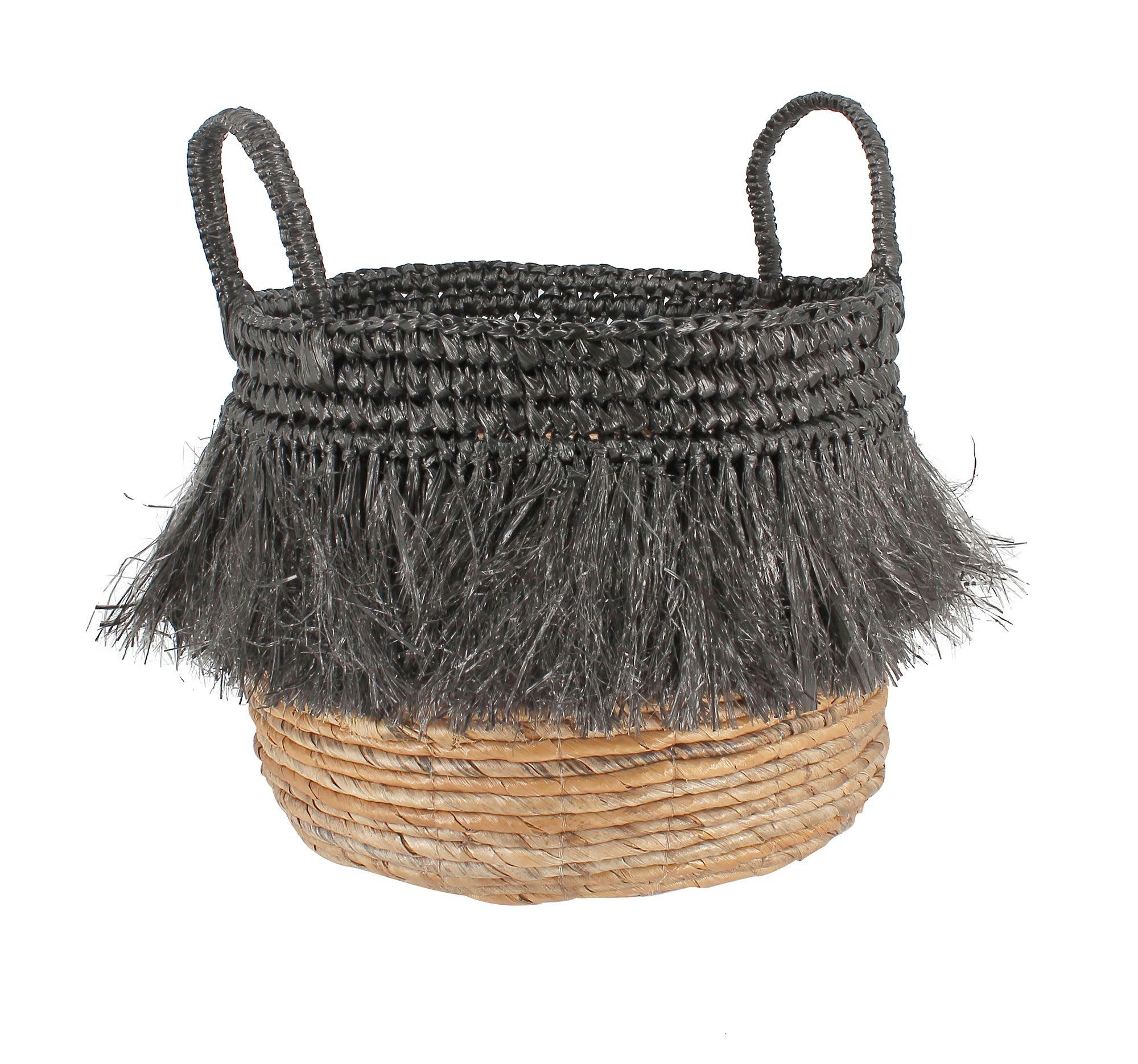 ZALO - Panier en abaca avec franges noires
