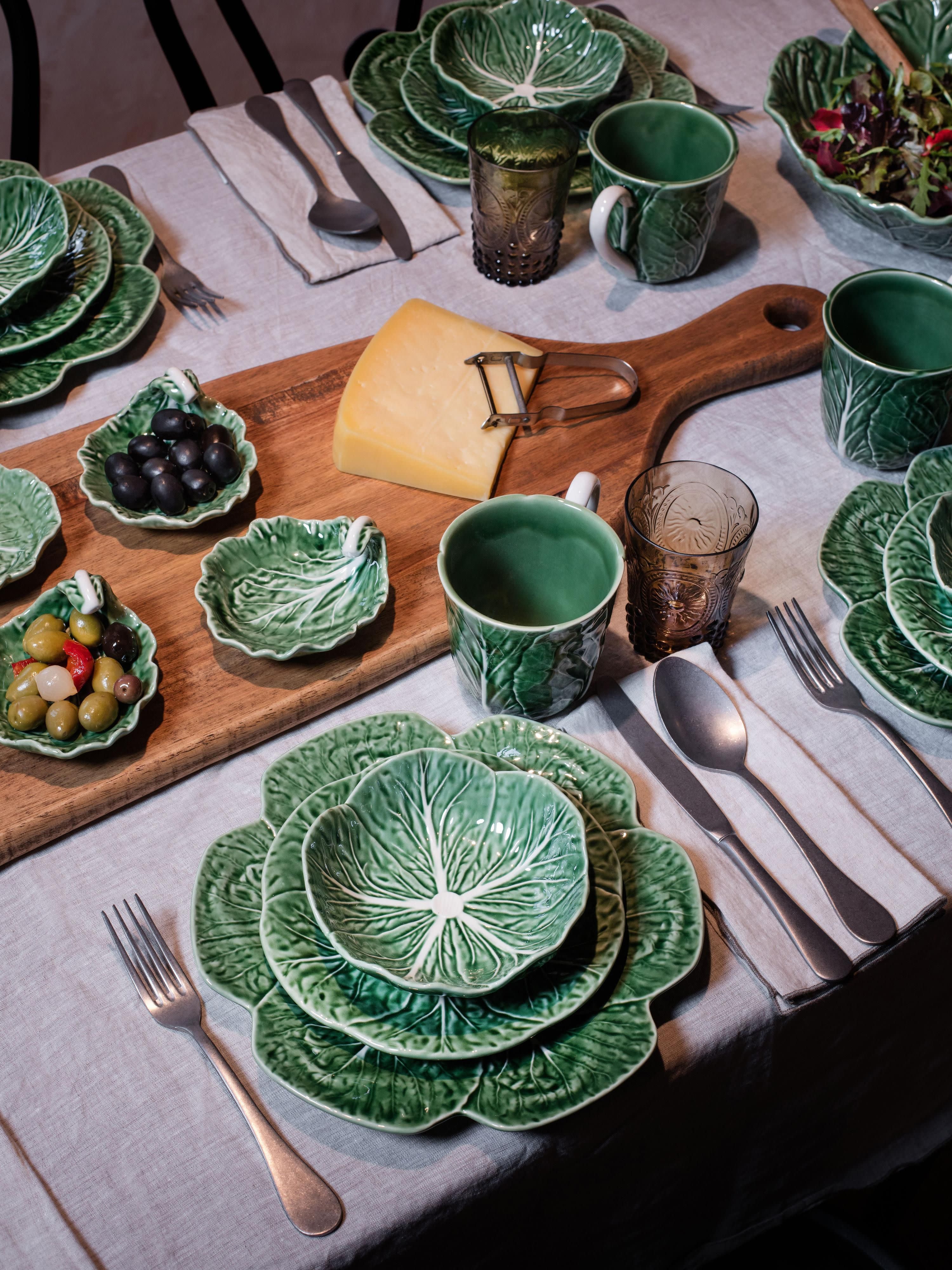 Handbemalte Speiseteller Cabbage, 2er-Set