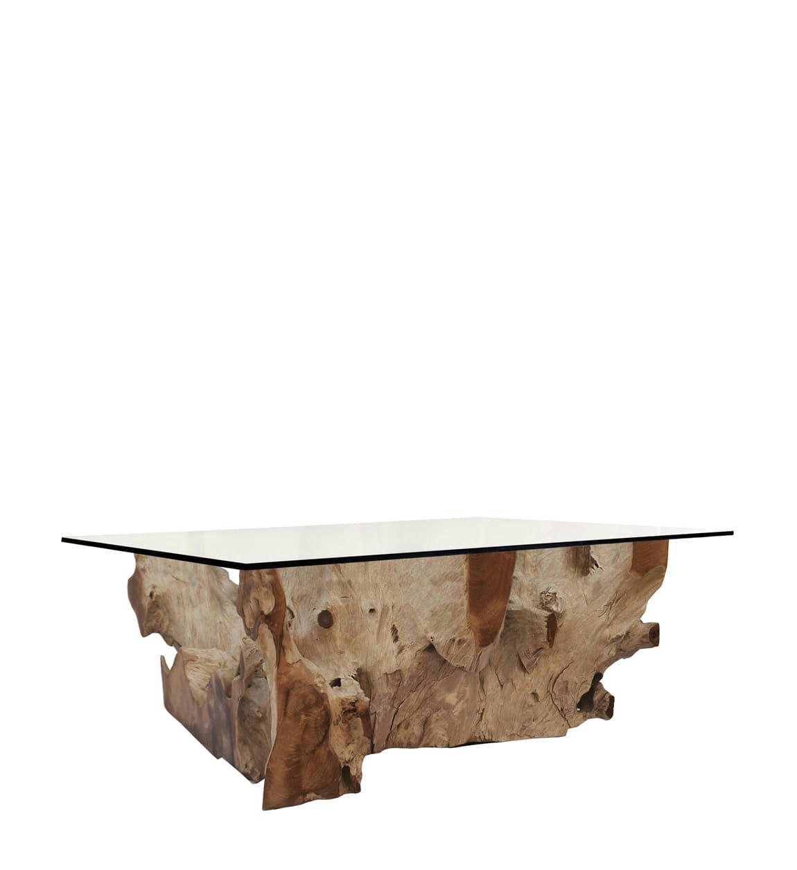 - Table basse en bois de teck beige et verre L120