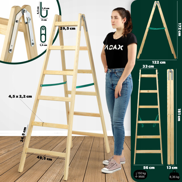 Kadax Drabina Drabinka Drewniana Dwustronna 2x6