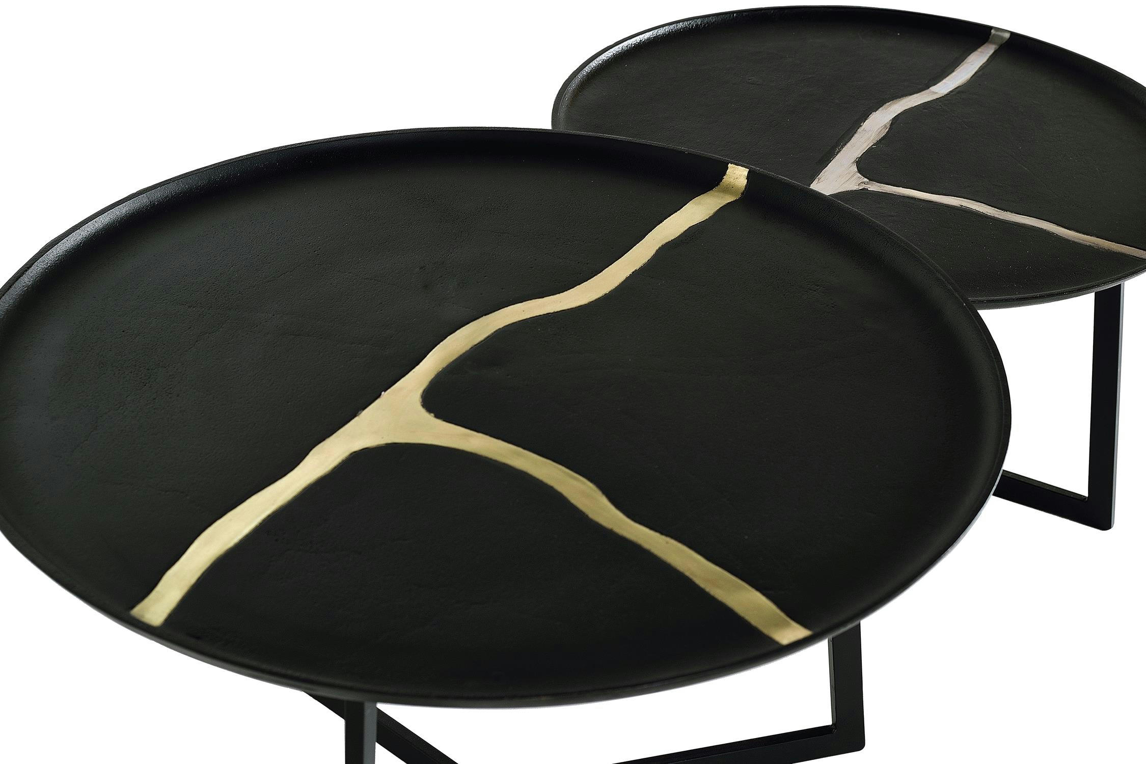 - Ensemble de 2 tables en métal peint imitation marbre